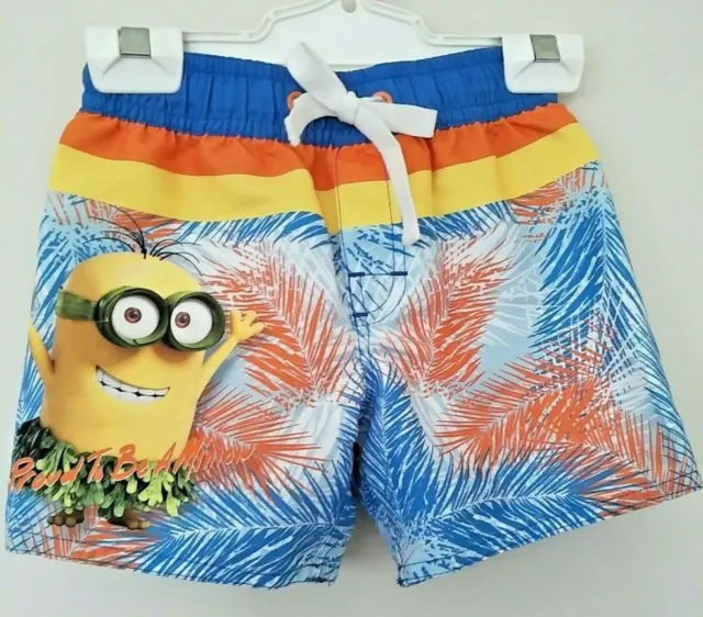 MINIONS Boardshorts Boardie Pocket Elastic Self Tie Waist Swim Short pants SZ 2