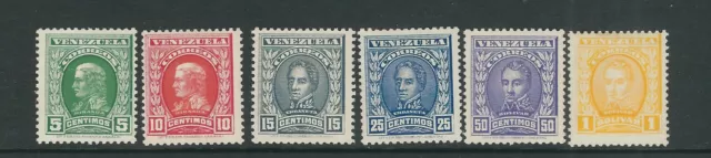 Venezuela 1911 Miranda, Urdaneta, Bolivar (Scott 250-255) VF MNH/MH Frais