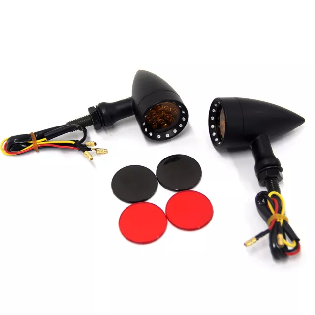 Motorcycle Bullet LED Turn Signal Red Lights Black Indicator For Bobber Chopper