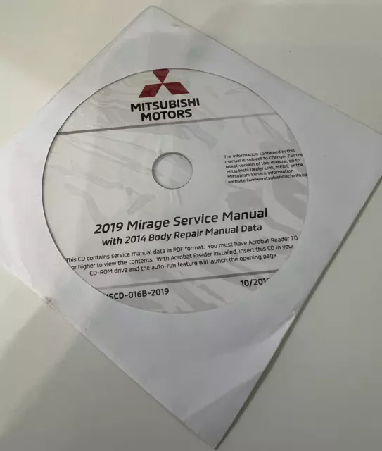 2019 Mitsubishi Mirage  Service Shop Repair CD Manual