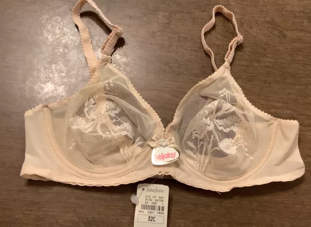 Maison Lejaby Azalee 155 Semi Sheer Embroidered Demi Bra Size 32C Beige NWT