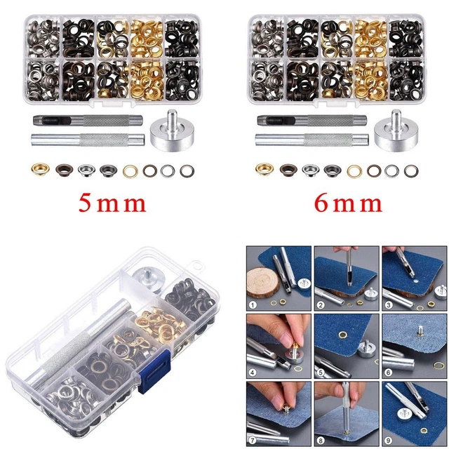 200pcs Oeillets Rondelles Kit avec Fixation Outil Réparation Passages Arts Cuir