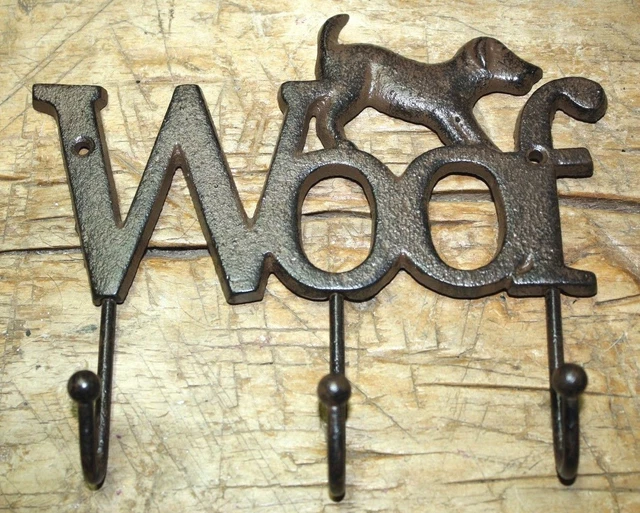 Cast Iron DOG WOOF Towel Coat Hooks, Hat Hook, Key Rack GARDEN PUPPY