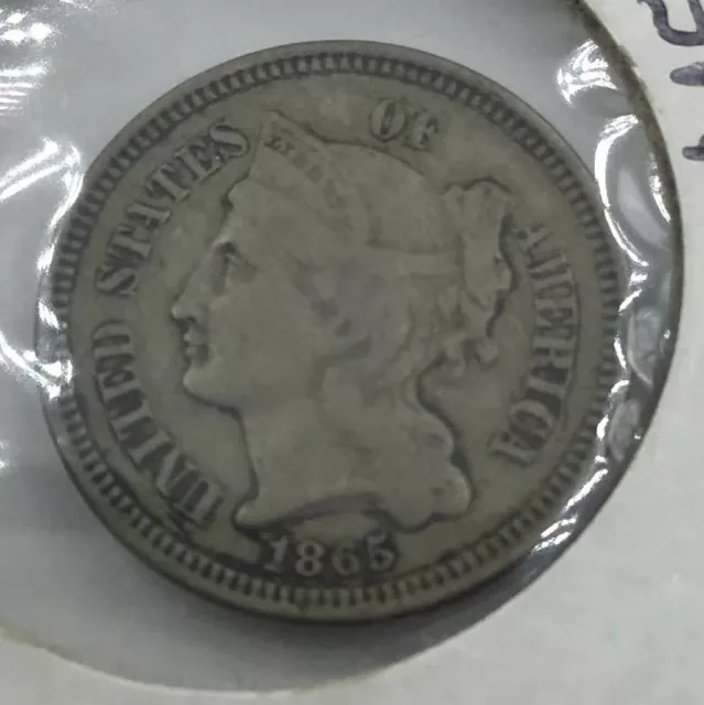 1865 3 Cent Piece Coin Extra Fine