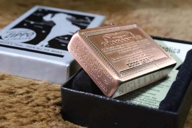 Zippo 1935 Replica Guarantee Card Copper Brass Antique Etching Oil Lighter Japan 3