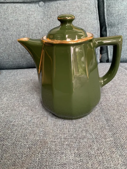 Vintage Apilco Green Gold Coffee Pot...holds Just Over 1.5 Pints