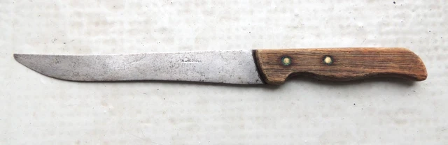 Ancien Couteau De Boucher - Manche En Bois - Lame 28 Cm - Art Populaire - Occasion