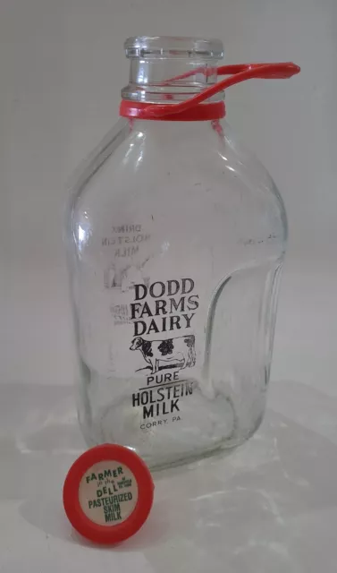 Half Gallon Milk Bottle Glass Corry Pa. Dairy Dodd Farms Pure Holstein Cow Vtg.