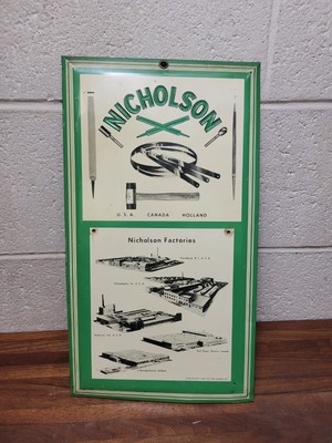 Vintage Advertising NICHOLSON FILES TOOLS - Hardware Store Sign 16x9 TOC