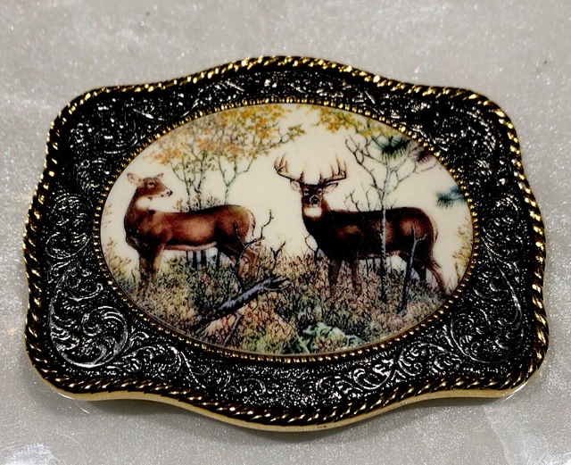 FRANKLIN MINT Sportsman Year Belt Buckle RICK FIELDS 10 Pt Buck Free Shipping