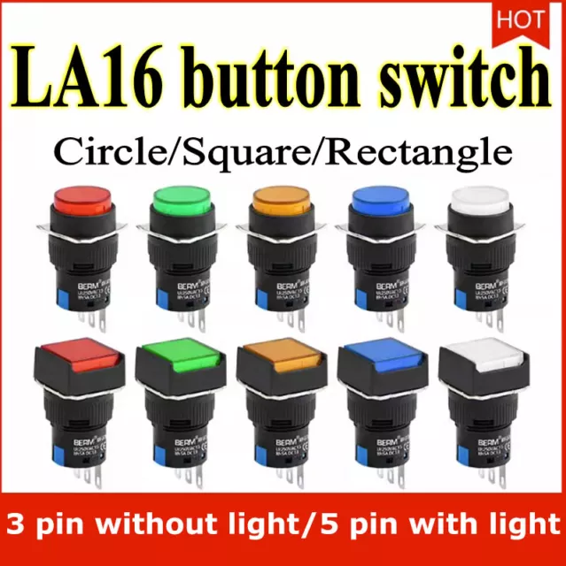 Push Button Switches Small Square Round Self Locking Reset 12 24 220V with Light