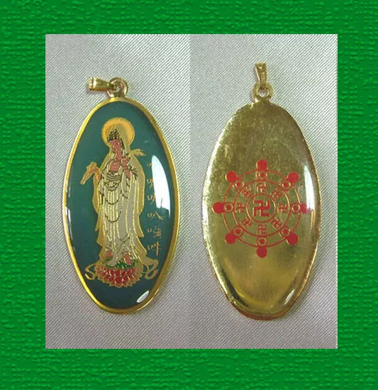 Kuan Yin & Buddhist Swastika Thermal Pendant - Unique Oval Shape Kuan Yin & Buddhist Swastika Thermal Pendant - Unique Oval Shape