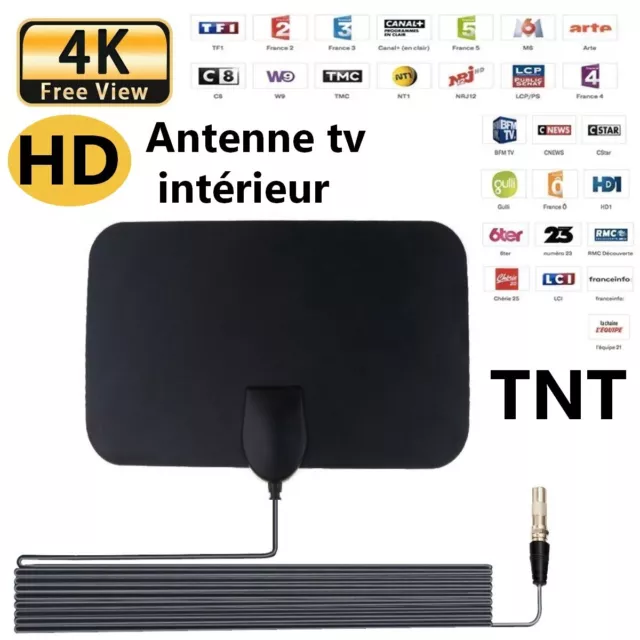 GBOKYN Antenne TV Intérieur Puissante TNT HD, Réception Longue Portée à  360°, 520KM Antenne TV