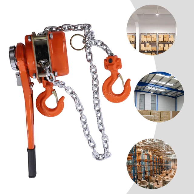 1.5T/3300lbs Capacity Orange Manual Lever Block Chain Hoist with Two Hooks