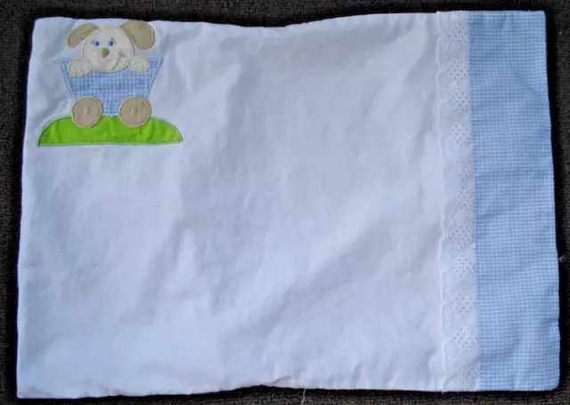 Fronha Bebe Infant Pillowcase Cover Gingham Lace Appliqued Dog NEW