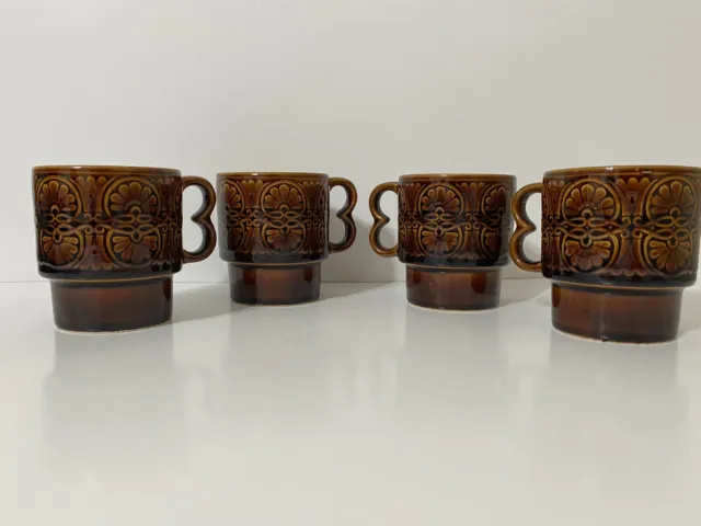 vintage japan stackable brown glazed coffee mugs