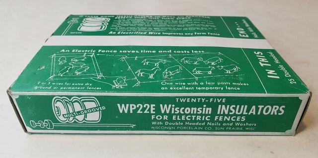 Vintage Box Of 25 Electric Fence Ceramic Insulators WP22E Wisconsin Porcelain Co