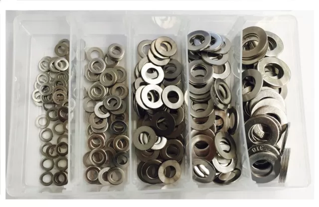 Flat Washer Kit 3/16 1/4 5/16 3/8 1/2 Stainless Grade Imperial 304 225 PCS