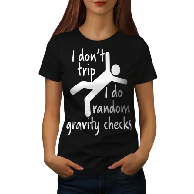 T-shirt donna Wellcoda Gravity Checks, slogan divertente design casual stampata
