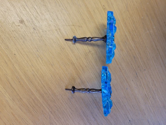 Antique Peacock Blue Glass Curtain Tie Backs 1 Pair 4