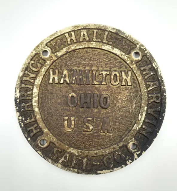 Herring Hall Marvin Safe Company Name Plate Hamilton Ohio Company Plaque