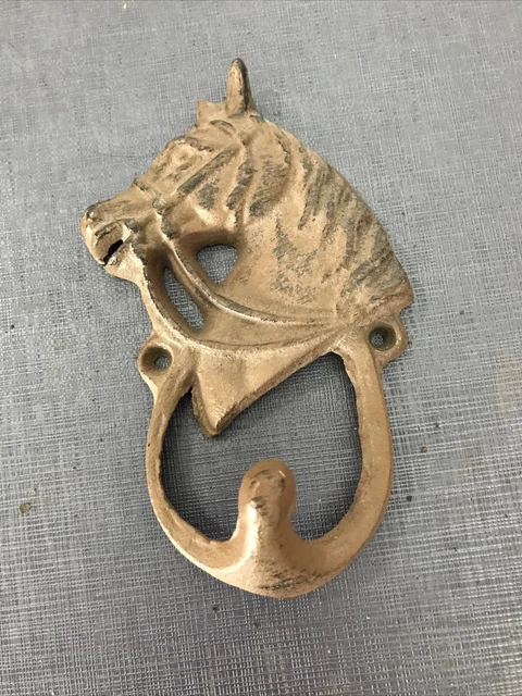 Horse Head Single Key Hook Towel Hat Coat Hanger Rustic Cast Iron Antique