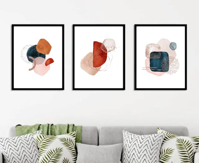 Abstract wall art prints Set of 3 Earthy brown modern terra cota wall decor x123