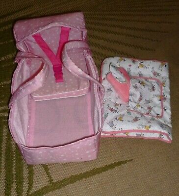 DOLL CARRIER/Bed w/ SECURITY STRAPS & CHANGING PAD w/  WIPES! Fits Larger Dolls