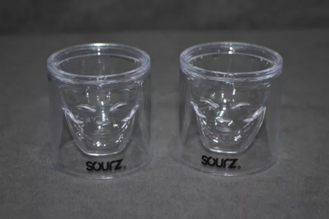 2x Sourz Skull Plastic Shot Glasses 3D BBQ Party Gift Halloween Brand New 25cl