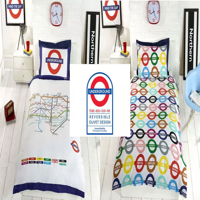 London Underground Train Tube Map Reversible Polycotton Duvet Cover Set