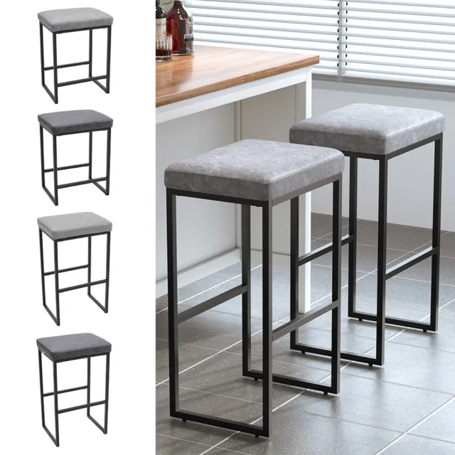 PU Leather Bar Stool Backless Upholstered Seat Cafe Kitchen Island Counter Stool