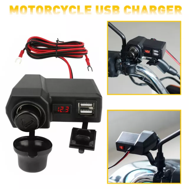 Waterproof Dual USB 12V Motorcycle Handlebar Phone Power Charger Outlet Socket