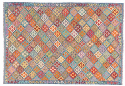 Leopard Afghan Maimana Kelim Tapis 200x300 Tissé à la Main Multicolore Géométrique 146 