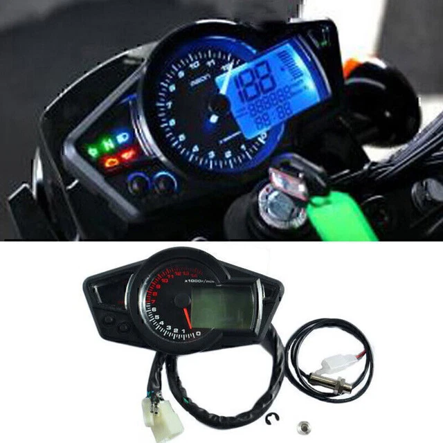 12V Motorcycle 15000RPM LCD Digital Odometer Speedometer Tachometer Gauge Black