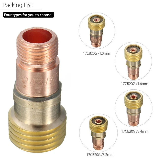 Brass Collets Body Stubby Gas Lens Connector With Mesh For Tig WP-17/18/26 Torch