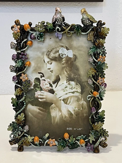 Tizo Design Enamel and Austrian Crystal Photo Frame 4” X  6”
