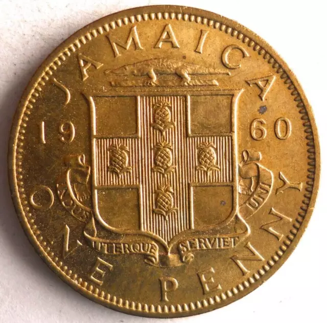 1960 JAMAICA PENNY - Excellent Coin - FREE SHIP - Vintage Bin #16