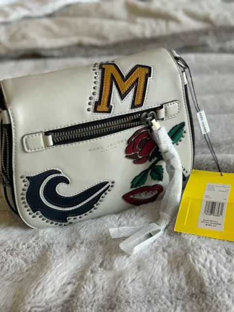 Marc Jacobs Gotham Design Saddle Bag Rose Lips Patch White Strap Crossbody Bag