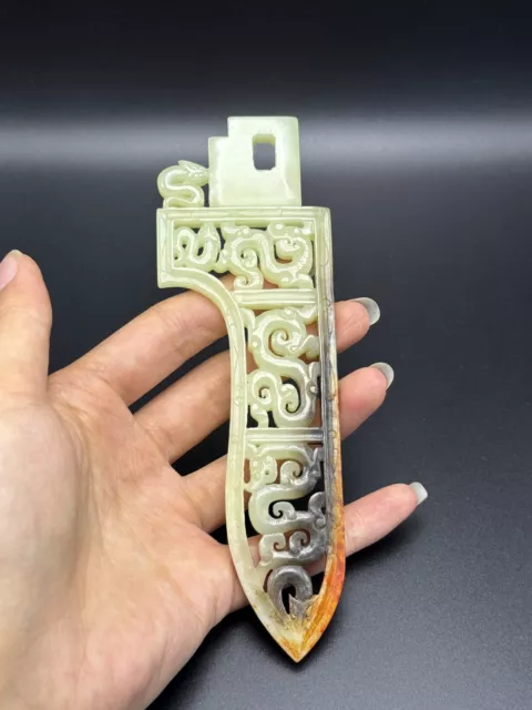 Chinese Exquisite Handmade Dragon  Hollow carving Hetian Jade Pendant
