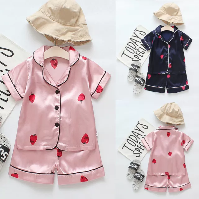 Toddler Kids Baby Boys Girl Strawberry T shirt Shorts Pajamas Sleepwear Set