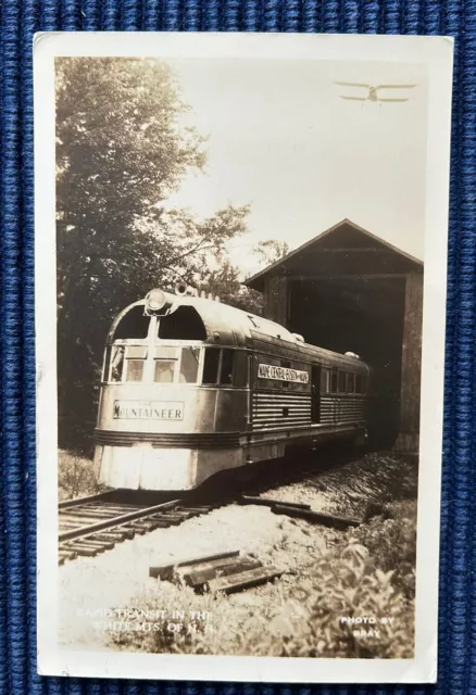 WHITE MTS, NH~Mountaineer Railroad Train~Boston & Maine Central RPPC~1942