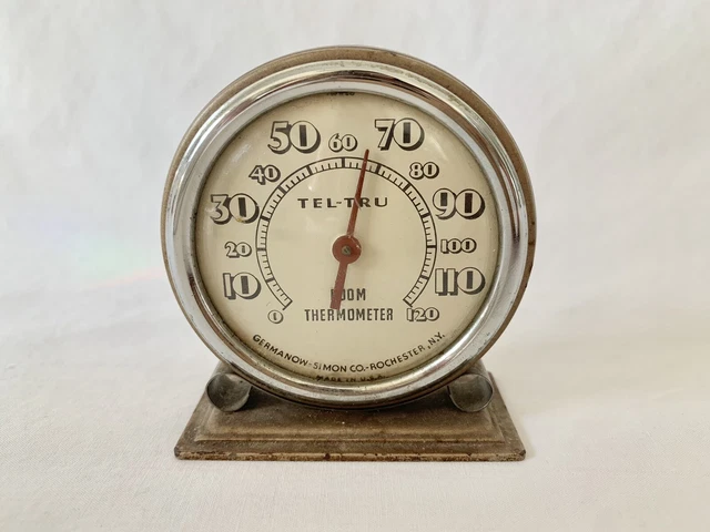 Germanow-Simon Tel-Tru Chrome & Metal Room Thermometer USA Made 0-120° Germanow-Simon Tel-Tru Chrome & Metal Room Thermometer USA Made 0-120°