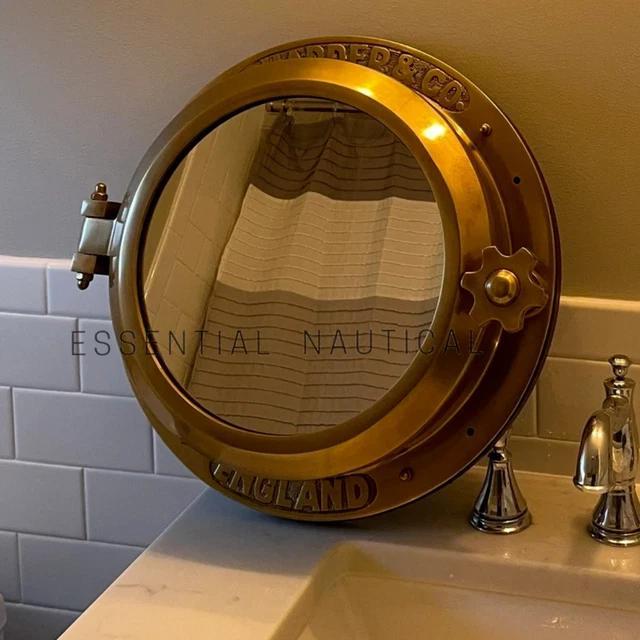Antique Brass Port hole Canal Boat Porthole Window Ship Round Mirror Wall Decor