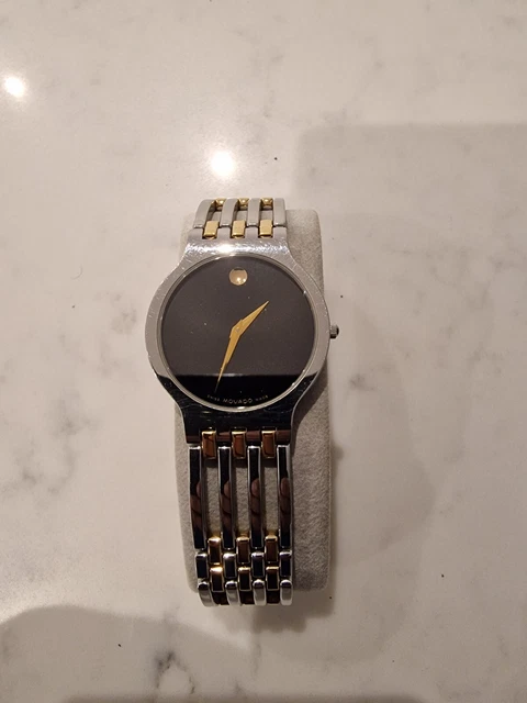 Movado Esperanza Slim Black Dial Two Tone Plated Swiss Men's Watch