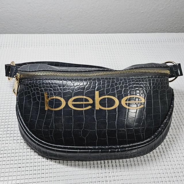 Bebe Josephine Croco Convertible Sling Belt Bag Purse Fanny Pack Waist Bag Gray