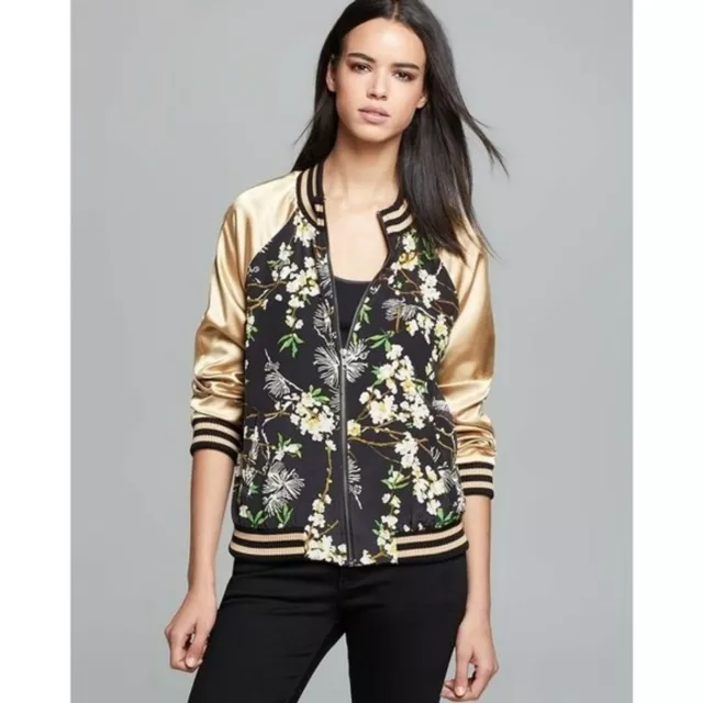 $260 PJK Patterson J. Kincaid Silk Bomber Jacket Floral Size Small