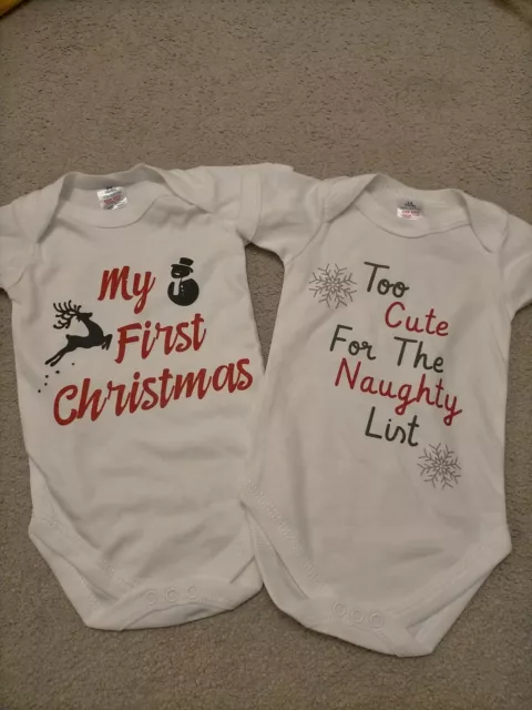 Baby My First Christmas Naughty List Body Suits Vests X2 3-6 Months White New 🎅