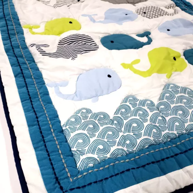 4 PC CIRCO Whales N Waves Baby Reversible Set Crib Comforter Skirt Blanket Towel