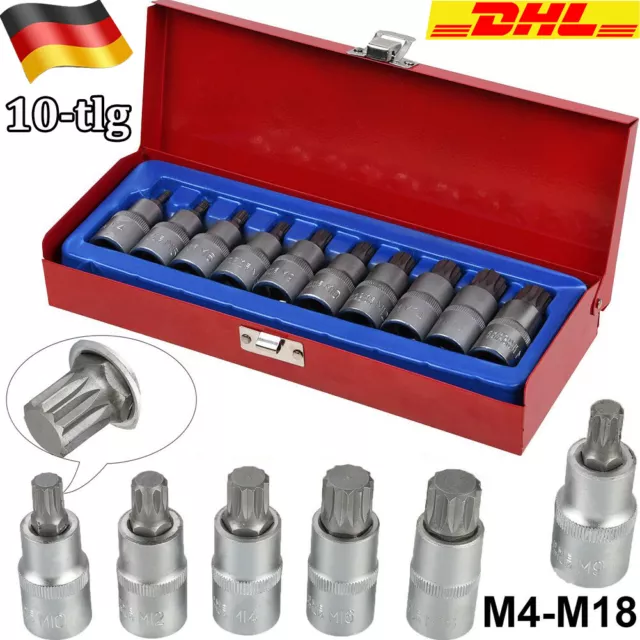 10tlg Innen Vielzahn Steckschlüssel Satz, 1/2" Zoll Nüsse M4-M18 Nuss Stecknüsse