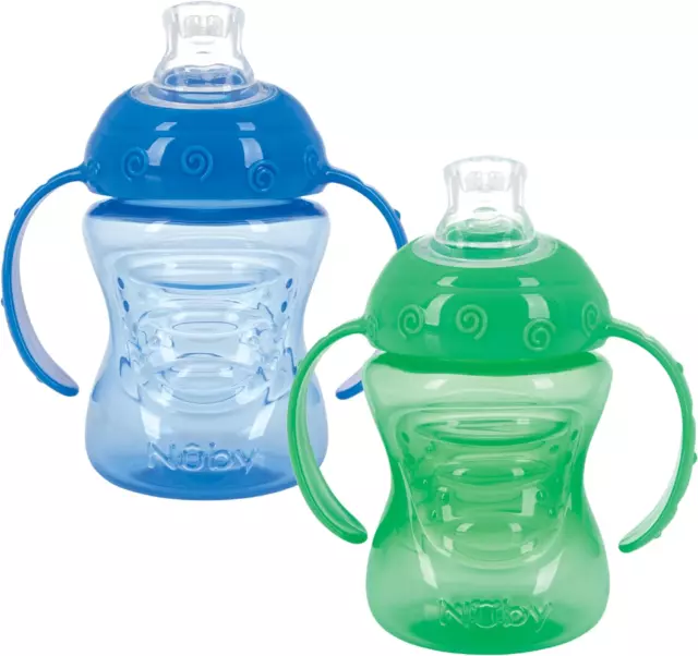 Plastic 2-Pack No-Spill Super Spout Grip N' Sip Cup, Blue and Green